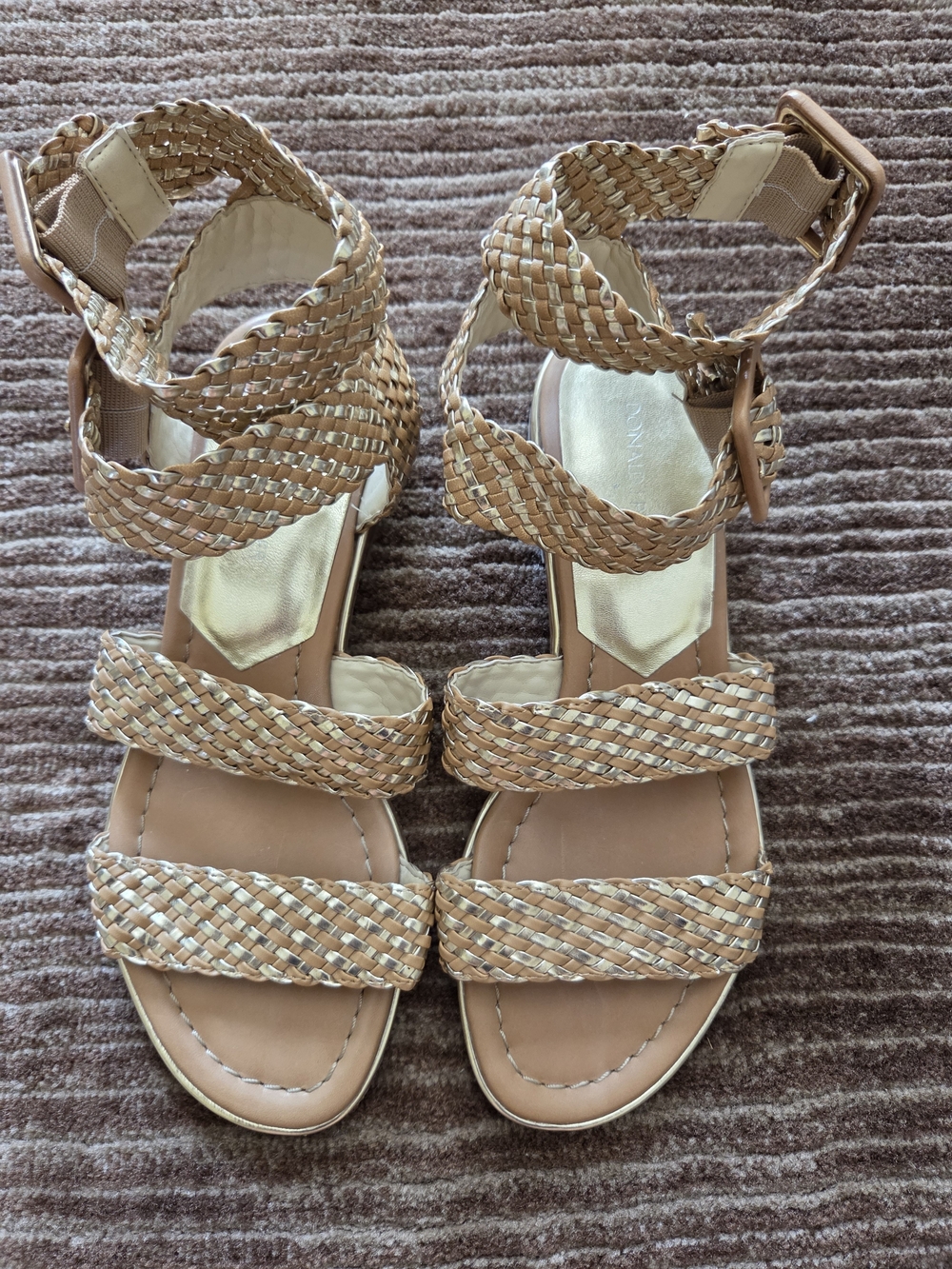 Donald J. Pliner LUCIA Woven Tan Strappy Sandals with Ankle Wraps